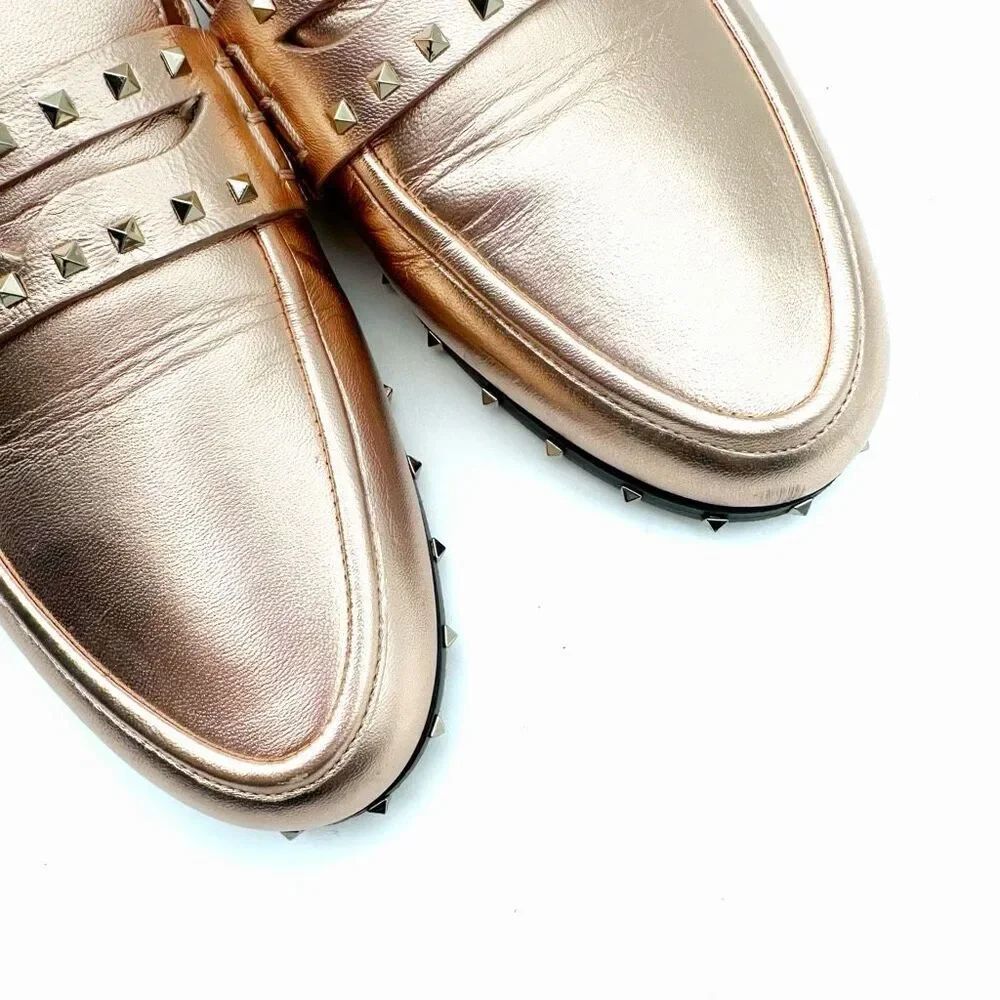 VALENTINO Metallic Rose Gold Soul Rockstud Mules Loafers Size 37 US 7 Micro Stud - Picture 3 of 11